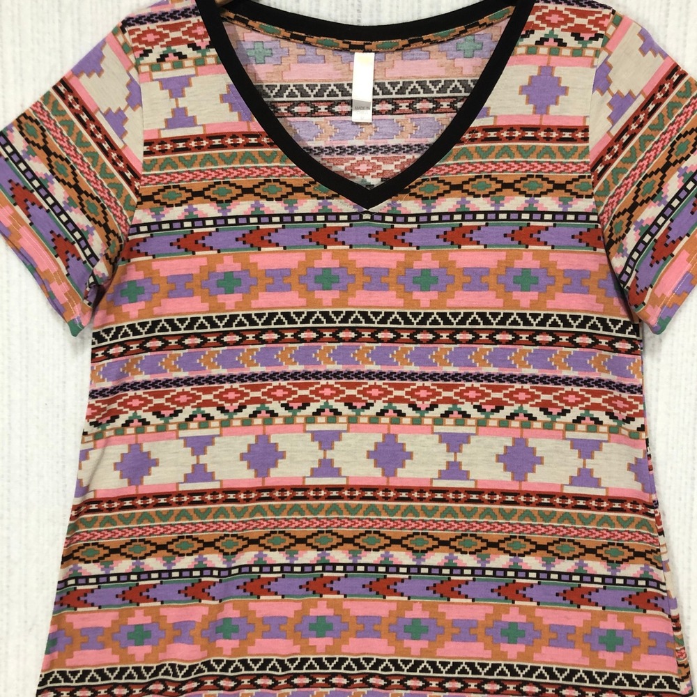 LuLaRoe Tribal Geometric Print V Neck Short Sleeve Tunic Top Women's M